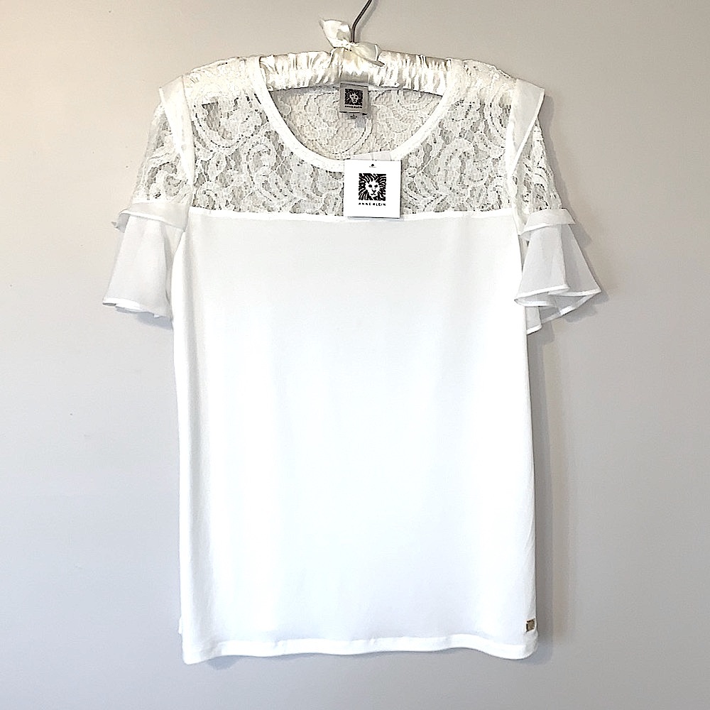 NEW ANNE KLEIN Women’s White lace blouse in Large